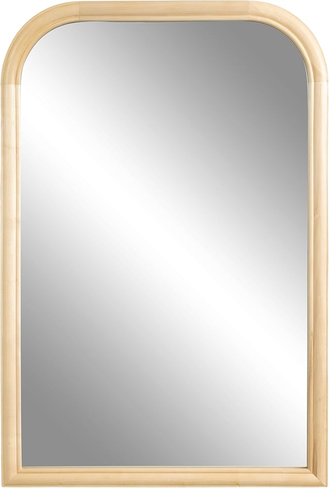 Kate and Laurel Glenby Mid-Century Modern Arch Wall Mirror, 24 x 36, Natural Wood, Wooden Arched Bathroom Mirror with Rounded and Stepped Frame Profile