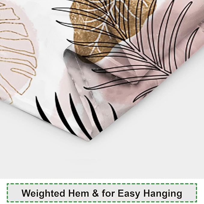 Abstract Boho Shower Curtain Mid Century Palm Leaves Botanical Pink Gold Geometric Modern Aesthetic Bathroom Decor for Women Minimalist 72Wx72H Inches Bath Accessories with 12 Hooks