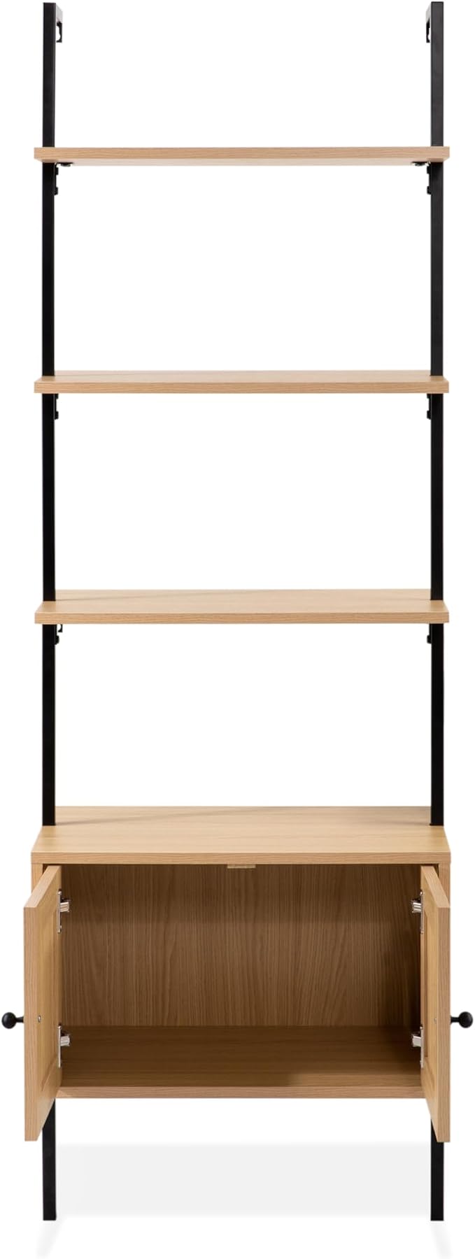 happimess MSH1002B Tulare 72.05" MidCentury Industrial 4-Shelf Wood Wall-Mounted Open Ladder Bookcase with Cabinet and Metal Frame, Light Oak/Black