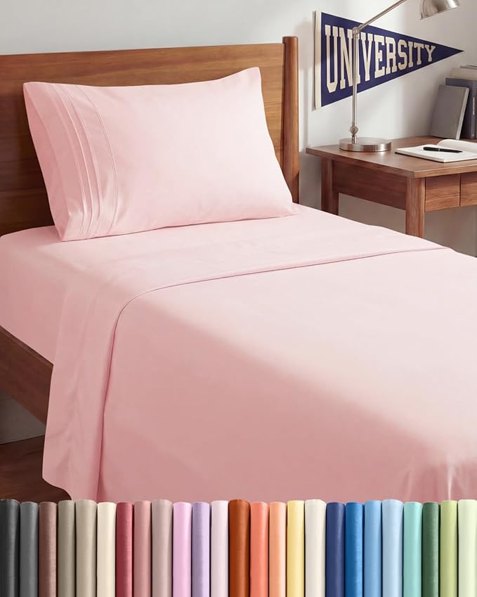 Twin XL Size 3 Piece Sheet Set - Comfy Breathable & Cooling Sheets - Hotel Luxury Bed Sheets for Women & Men - Deep Pockets, Easy-Fit, Soft and Wrinkle Free Sheets - Baby Pink Oeko-Tex Bed Sheet Set