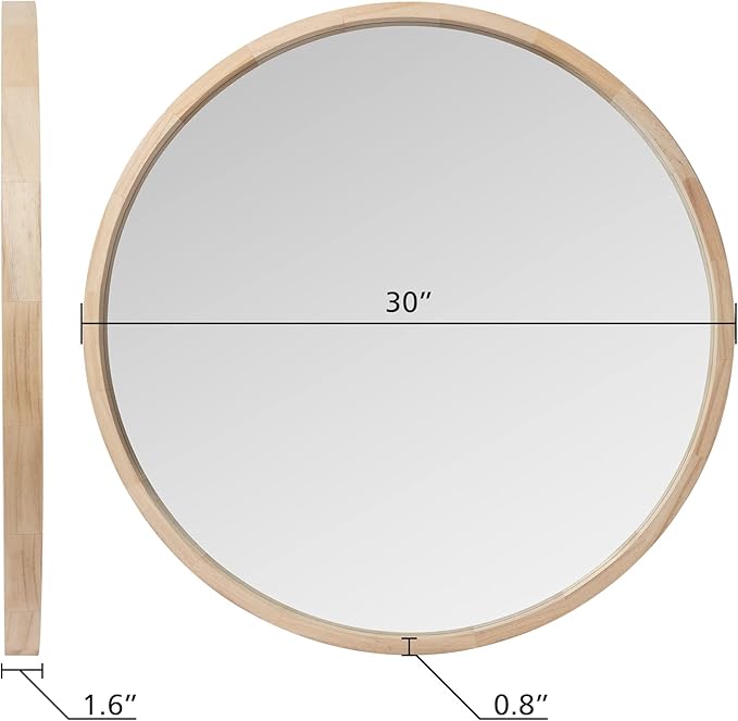 LYYYXGYP Round Wood Mirror 30 Inch for Wall Decor Farmhouse Wall Mirror Living Room Wooden Framed Circle Mirror Circular Vanity Mirror for Bathroom Bedroom