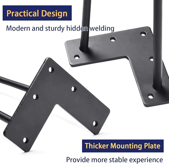 SMARTSTANDARD Hairpin Table Legs 26 Inch, 3/8" Solid Metal Legs for DIY Bench Desk Chairs Dining End Table - Set of 4, Carbon Steel Black Heavy Duty Furniture Legs with Rubber Floor Protectors