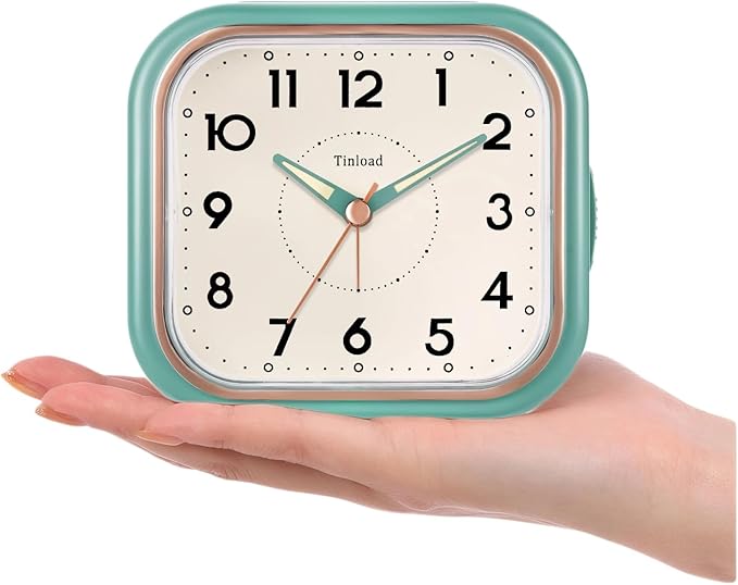 Tinload 4.3" Vintage Retro Analog Alarm Clock, Super Silent Non Ticking Clock with Manual Light, Snooze, Battery Operated, Simply Design, for Living Room, Bedroom, Bedside, Desk(Green)