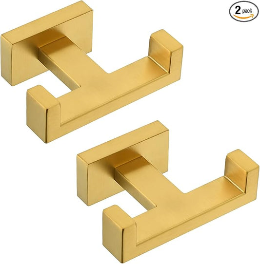 Angle Simple Double Towel Hook Brushed Dark Gold 2 PCS, SUS304 Stainless Steel Bathroom Hand Towel Holder, Double Robe Hook for Wall