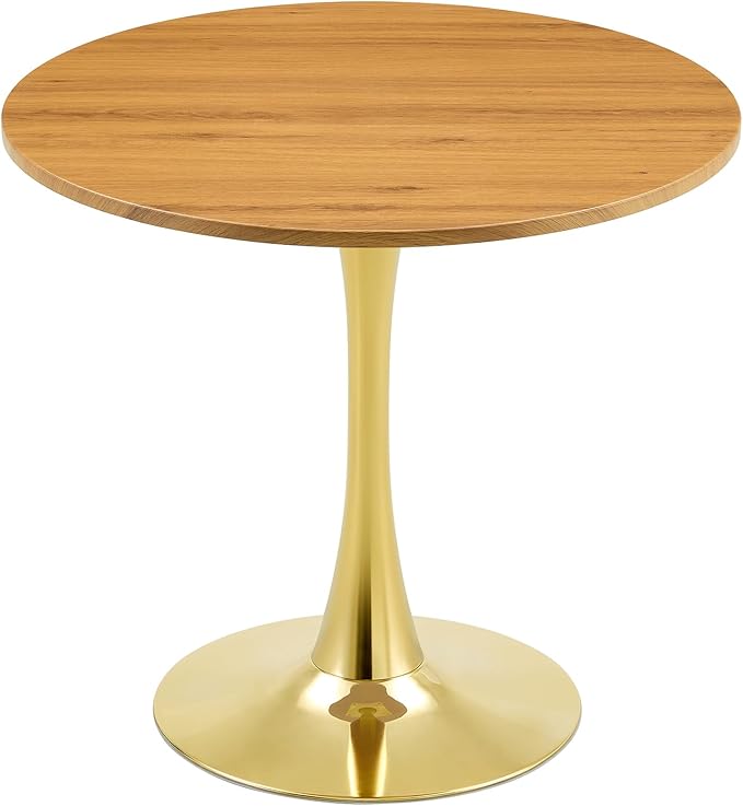 31.5 Inch Small Round Dining Table for 2-4 Person, Circle Tulip Table with Faux Wood MDF Top and Gold Metal Base,Mid Century Modern Bistro Table for Kitchen, Small Places,Living Room, Cafe