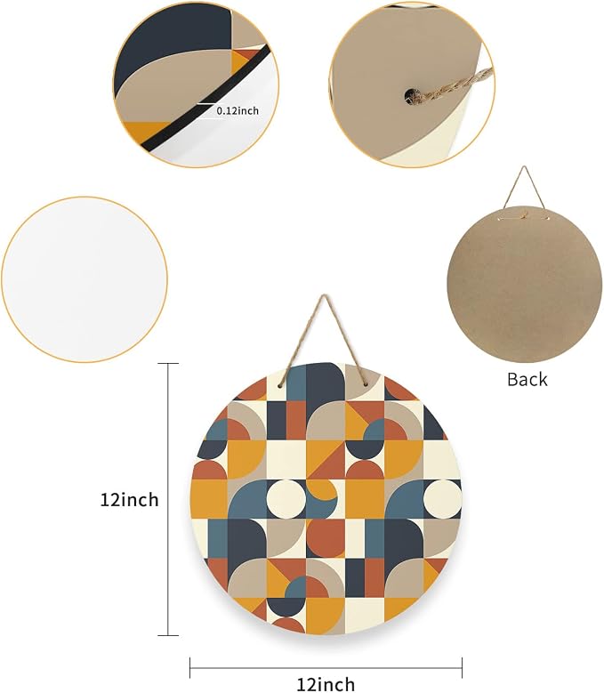 Welcome Sign for Front Door Decor,Modern Vintage Geometric Europen Mid Century Wood Door Hanger for Outdoor Outside Porch,12 Inch Round Wooden Wreath Indoor Wall Hanging Decoration
