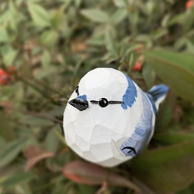 Bird Figurines Hand Carved Painted Wooden Statues for Home Decor, Gift for Bird Lovers,Housewarming, Birthday, Christmas, Anniversaries (NO.09-Azure Tit)