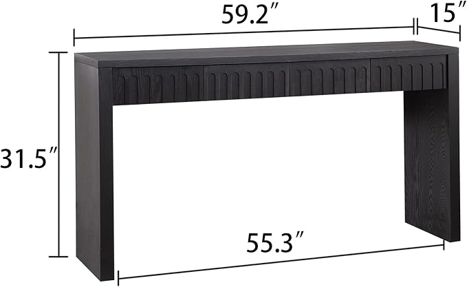 Wood Console Table, 59.2" Retro Long Sofa Table Behind Couch with 4 Drawers, Farmhouse Wooden Narrow Sofa Table Hall Table for Living Room Foyer Entrance Entryway, Black