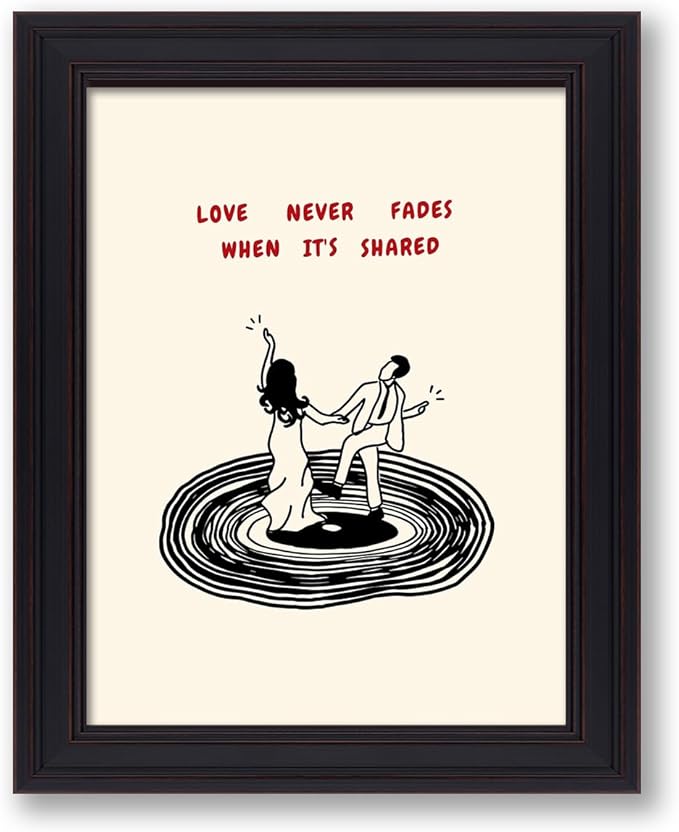 Romantic Valentines Day Couple Dance Wall Art Modern Love Quotes Poster Minimalist Vinyl Record Canvas Prints for Living Room Bedroom Home Wall Decor 016X20 inch Vintage Framed