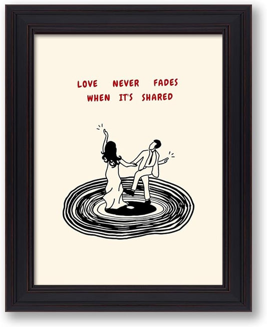 Romantic Valentines Day Couple Dance Wall Art Modern Love Quotes Poster Minimalist Vinyl Record Canvas Prints for Living Room Bedroom Home Wall Decor 012X16 inch Vintage Framed