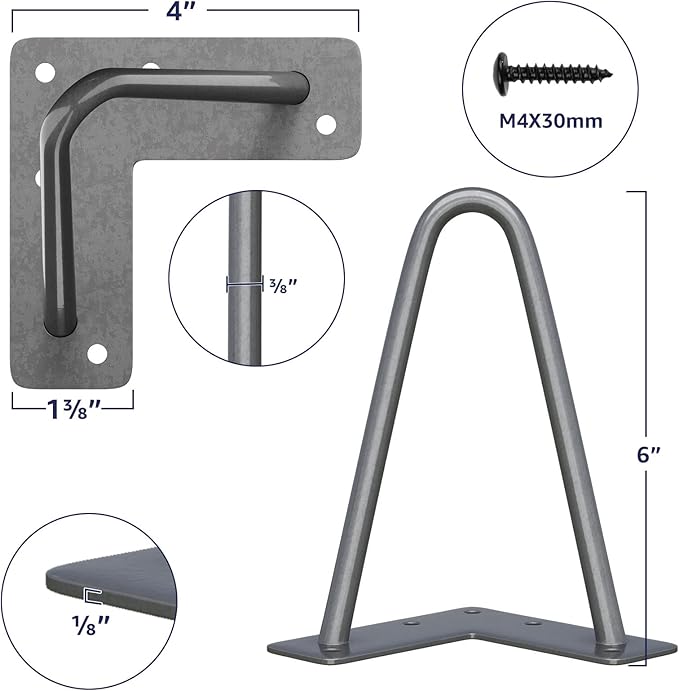 SMARTSTANDARD 6 Inch Heavy Duty Hairpin Furniture Legs, Metal Home DIY Projects for TV Stand, Sofa, Cabinet, etc with Rubber Floor Protectors Grey 4PCS
