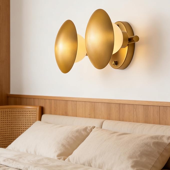 Modern Gold 2light Mushroom Wall Sconces, Globe Spherical Wall Lamp, Mid Century Small Brass Vanity Single Ball Lights Fixture, Contemporary Milk Glass Wall Mounted Lamp for Bedroom Bathroom Hallway