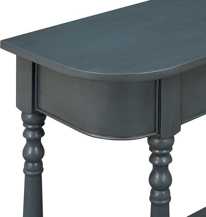 Retro Curved Console Table, 36" Solid Wood Half Moon Console Table Sofa Table Entryway Table with 1 Drawer 1 Open Shelf Roman Legs Curved Corners for Living Room,Entryway,Hallway,Navy