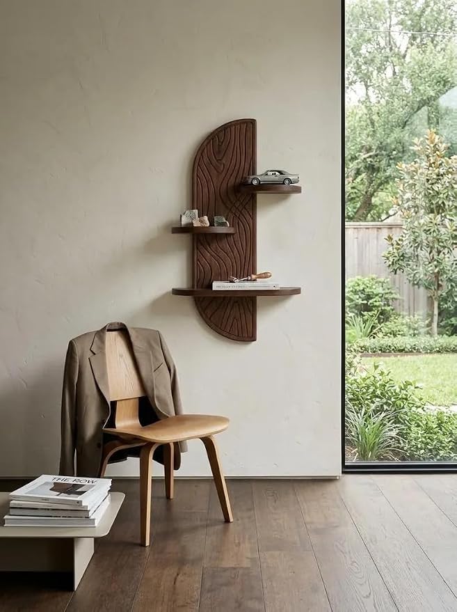 Wood Arched Wall Shelf| Mid-Century Modern Wall Art| Hallway, Kitchen, Bedroom Wall Decor| Floating Plant Stand