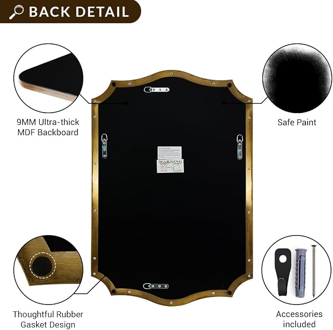 ANDY STAR 30x48 Inch Gold Bathroom Mirror, Large Brushed Gold Rectangle Mirror, Antique Brass Mirror in Rust-Proof Stainless Steel 1" Frame, Unique Wavy Frame Design, Vertically/Horizontally