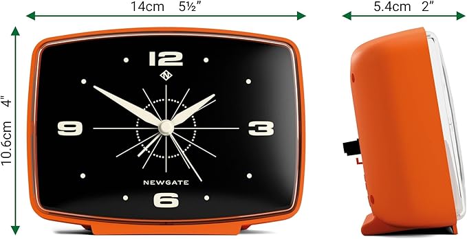 NEWGATE® Brooklyn Alarm Clock | Rectangular Retro Design | Pumpkin Orange | Ideal for Bedside, Desk, Shelf & Mantel | Mid-Century Retro Bedroom & Office Accessory
