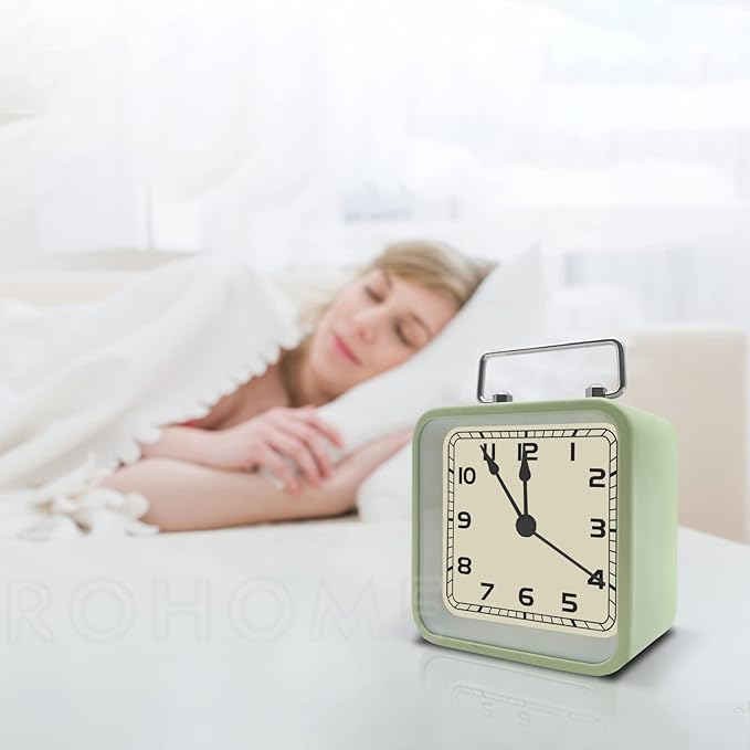 Rohome Small Alarm Clock, Retro Silent Quartz Movement with Night Light, Decorative Vintage Non Ticking Clock for Living Room, Office, Desk, Bedroom, Bedside, Hotel, Shelf, Nightstand (Blue)