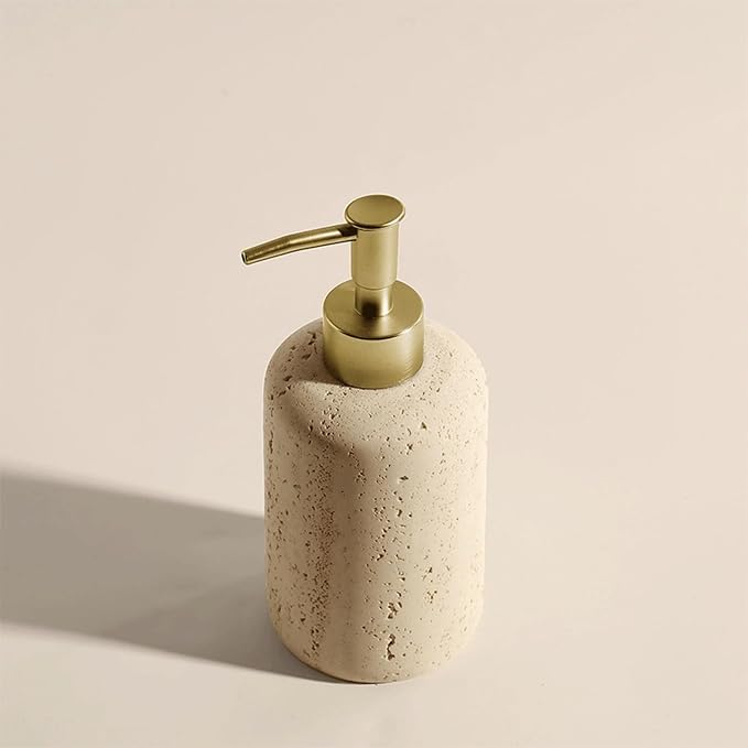 Liquid Soap Dispenser Refillable Stone Soap Dispenser Beige Travertine Liquid Shampoo Bottles Marble Hand Soap Dispenser for Bathroom Kitchen Decor