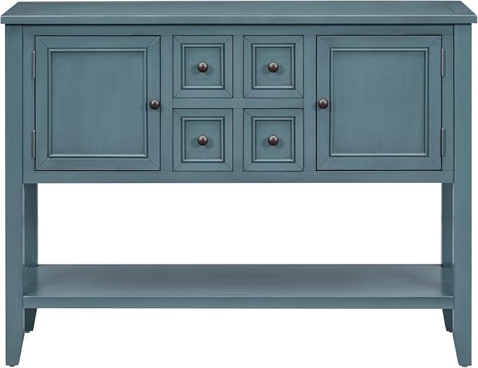 Merax Farmhouse Sideboard and Buffet Storage Cabinet Console Table with 4 Small Drawers, 2 Cabinet and Bottom Shelf (Dark Blue)