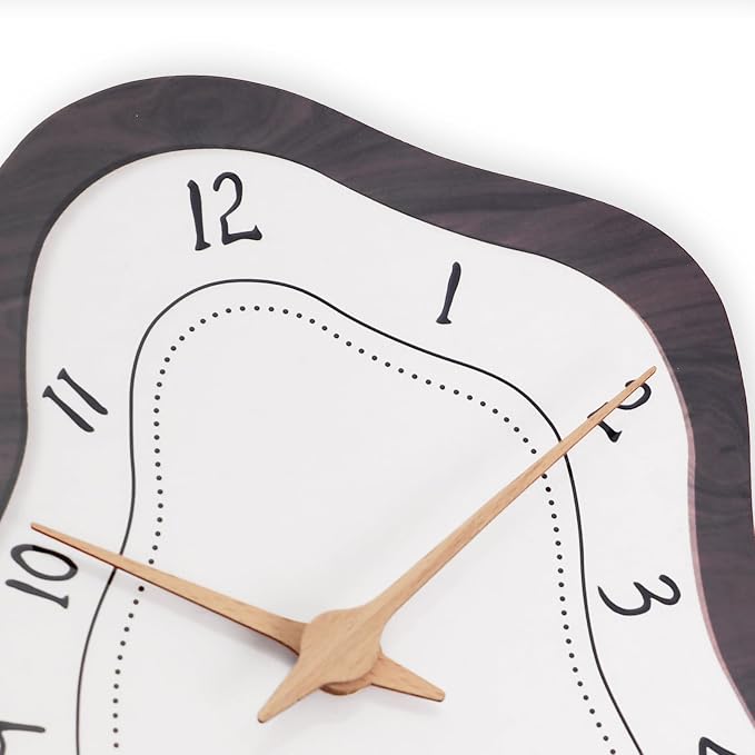 Mid Century Retro Irregular Shape Wall Clock, Silent Non-Ticking Battery Operated, 14 x 10 Inch Vintage Boho Beige Art Clock for Living Room, Bedroom, Entryway, Mantel Decor