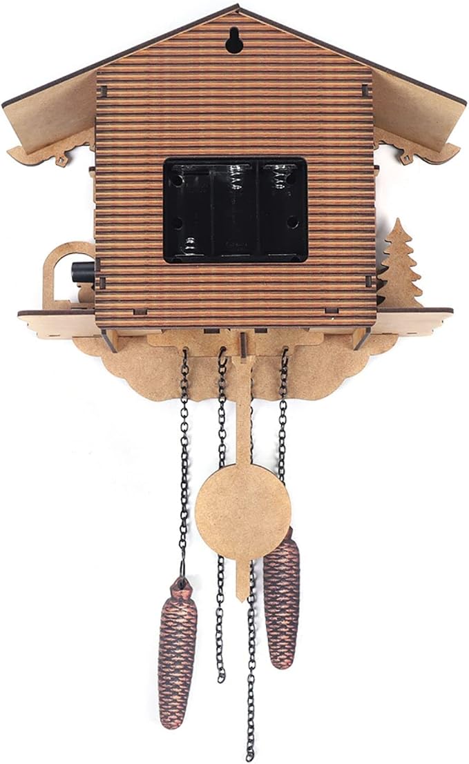 Cuckoo Clock, Retro Wooden Cuckoo Birdhouse Antique Wall Clock Forest Clock Home Decor Auto Swing with Singing Bird Vintage Chalet Design(No Battery) (Type C)