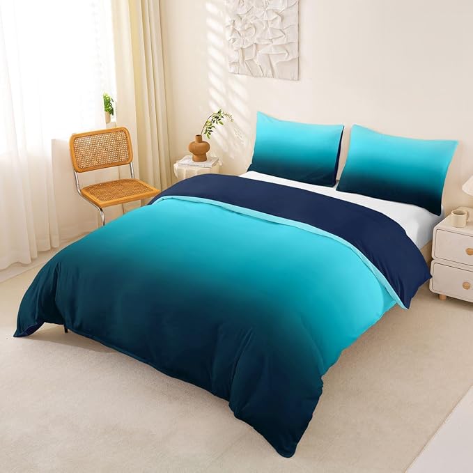 Erosebridal Ombre Blue Black Duvet Cover King Modern Gradient Bedding Set for Kids Teens Abstract Rainbow Quilt Cover Contemporary Artwork Bed Set with Zipper