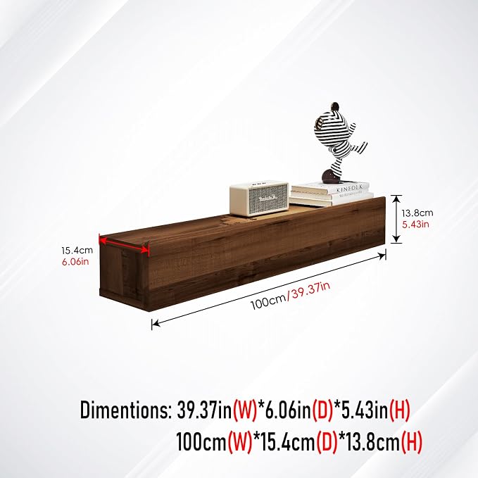 Floating Solid Wood Console Table, 39'' Wall Mounted Narrow Entryway Table with Storage Shelf, Modern Couch Shelves Small Entry Way Tables for Entryway, Front Hall, Hallway (Walnut, 39.37IN)