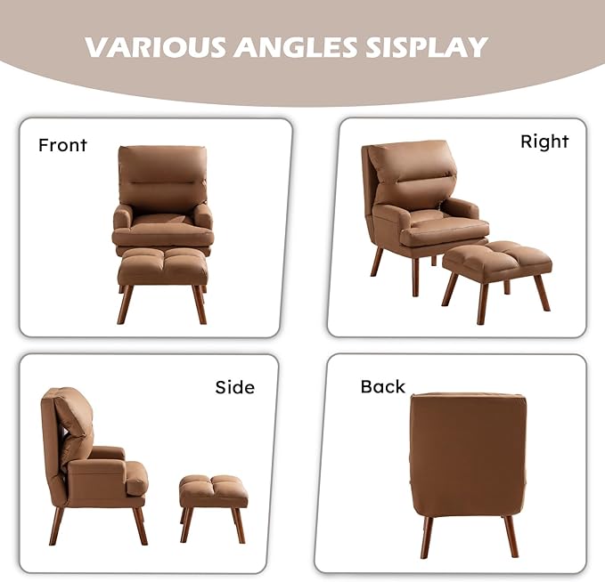 Modern Accent Chair with Storage, Single Sofa Armchair with Plump Back Pillow, Upholstered Comfy Chair for Living Room, Bedroom, Office (Brown)