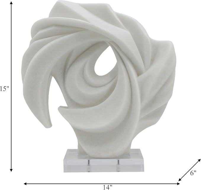 Abstract Swirl Sculpture Home Decor Figurine Ornament - Resin Accent Statue on Acrylic Base for Shelf or Coffee Table Decor - Decorative Display for Living Room, Bathroom, Office or Room - 15”, White