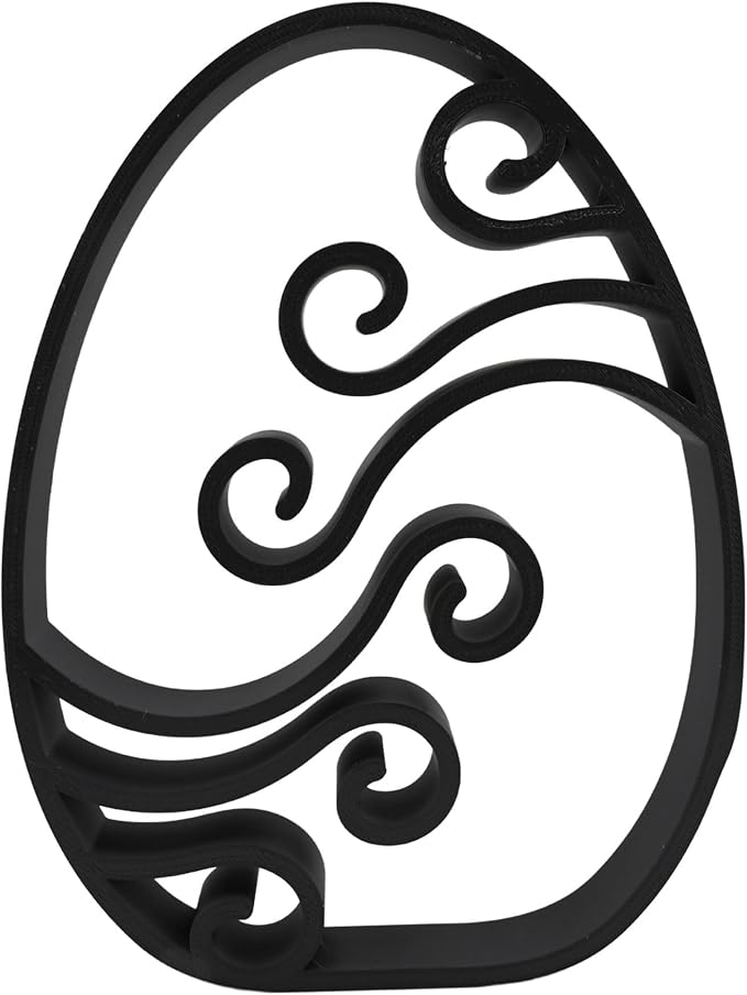 Easter Egg Sculpture – Minimalist Decorative Accent for Spring & Year-Round Home Decor | Collectible Design | Modern Holiday Display (Abstract Waves Matte Black)