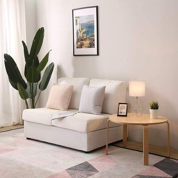 Gold Small Table Lamp Set of 2, Modern Bedside Nightstand Lamps with Geometric Metal Base White Fabric Shade, Cute Desk Lamp for Living Room Bedroom