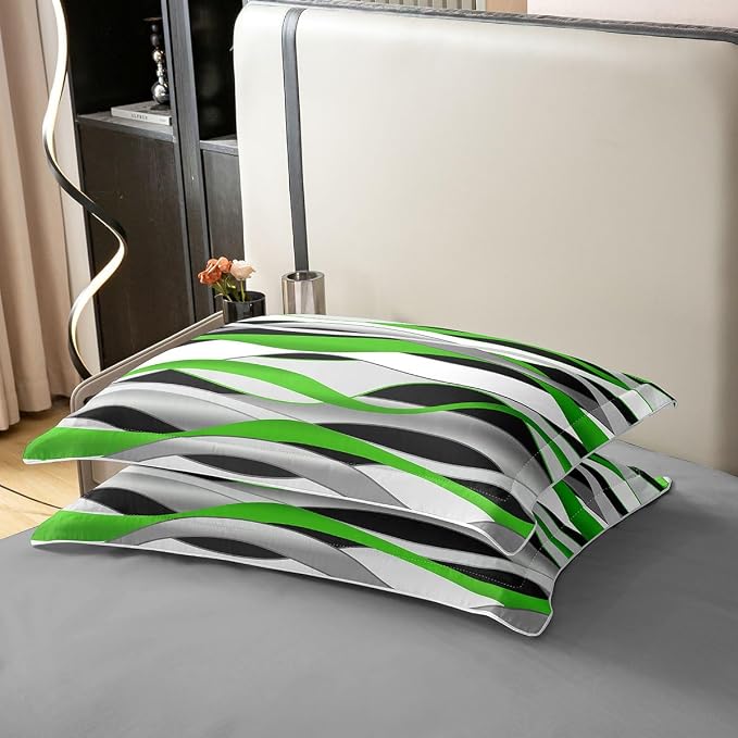 Erosebridal Geometric Stripes 100% Cotton Duvet Cover King Modern Abstract Boho Bedding Set for Kids Teens Adults Grey Black Green Comforter Cover Simple Spiral Lines Bed Set 3 Pcs