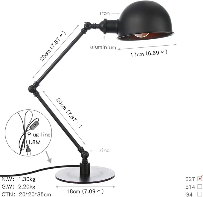 Makeup Vintage Desk Lamp, Adjustable Swing Arm Industrial Metal Task Table Lamp, Bedroom Bedside Night Light Retro Reading Lighting,Black