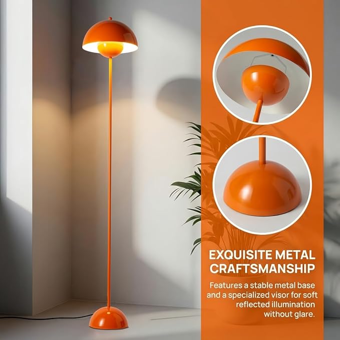 COSYLUX Modern Floor Lamp for Living Room, Industrial Tall Standing Lamp for Bedroom, Metal Shade Reflecting Light Reading Floor Lamp for Office, Nursery Room, Corner(Pastel Orange)