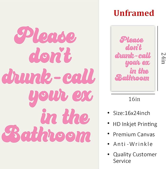 Pink Quotes Wall Art Funny Bathroom Artwork Cute Quotes Posters Modern Aesthetic Wall Art Retro Preppy Posters Beige Boho Paintings Trendy Wall Prints Pink Trendy Paintings for Bedroom 16x24in