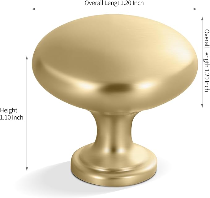 Lardmon 10 Pack Brushed Gold Round Cabinet Knobs 1.2 Inch(30.5mm) Dia. Drawer Knobs Modern Single Hole Cabinet Pulls Solid Kitchen Knobs Cabinet Handles Heavy Duty Kitchen Hardware for Dresser