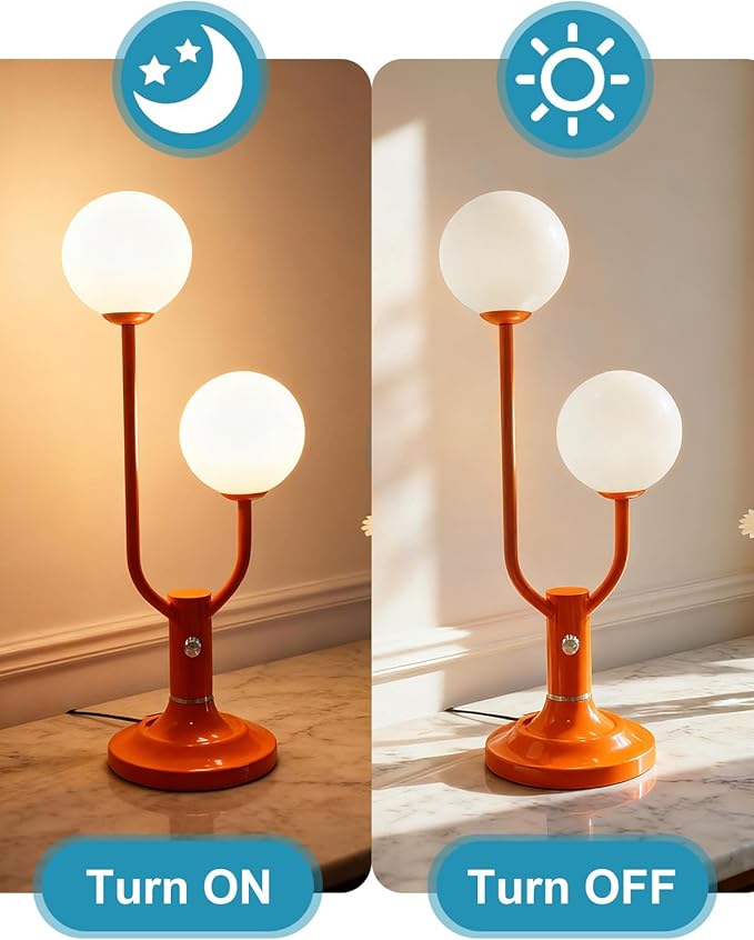 Lightdot Globe Table Lamp for Bedroom Mid Century Modern Orange Small Desk Lamp Dimmable 3000K Warmwhite Nightstands Bedside Lamp for Living Room Home Office(G9 Bulbs Included)