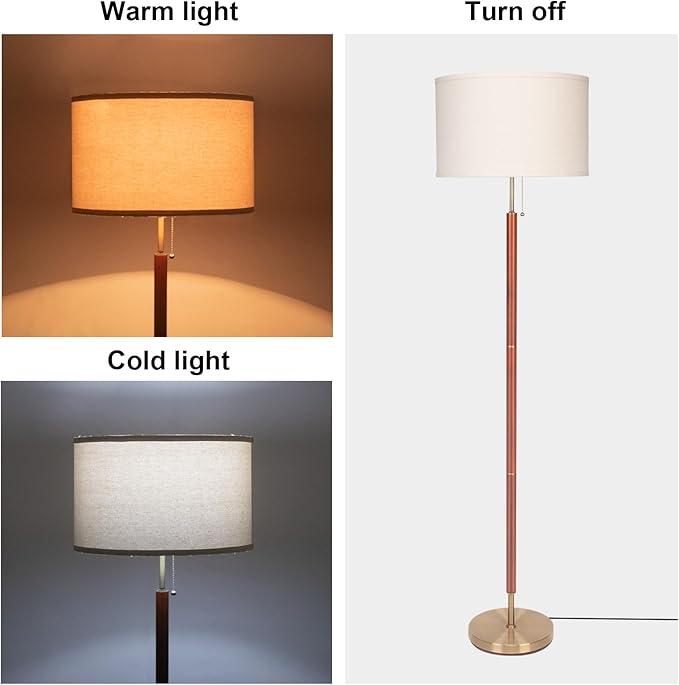 HonoDing Mid-Century Modern Floor Lamp, Walnut Wood Finish, Drum Shade, Living Room Décor (64in, E26 LED)