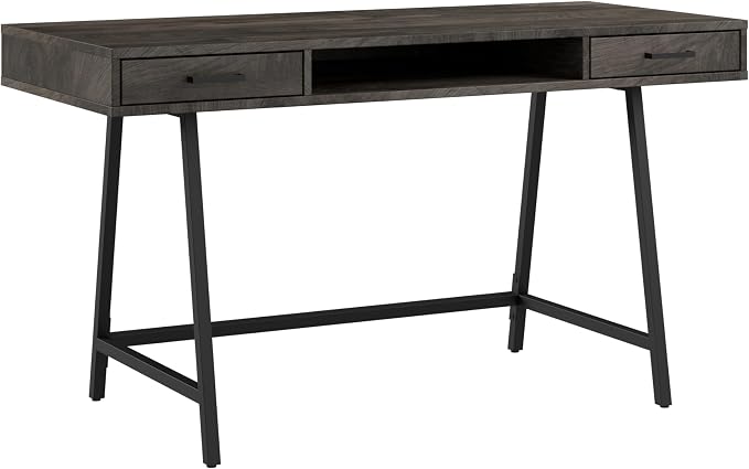 Bush Home Steele 54W Writing Desk with Storage in Dark Gray Hickory | Large Wooden Computer Table for Home Office Workspace