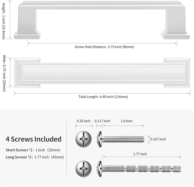 Lardmon 10 Pack 3.75 Inch(96mm) Hole Center Matte White Modern Cabinet Pulls Kitchen Cabinet Handles Kitchen Cabinet Hardware Timeless Drawer Pulls for Dresser Cupboard Wardrobe, Matte White(3.75x10)
