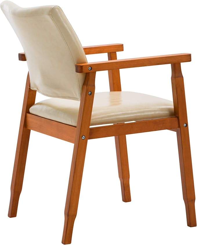 NOBPEINT Mid-Century Dining Side Chair with Faux Leather Seat in Tan, Arm Chair in Walnut,Set of 2