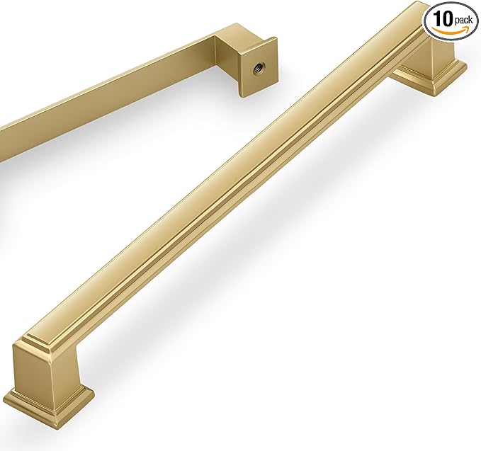 Lardmon 10 Pack 10 Inch(254mm) Hole Center Brushed Gold Modern Cabinet Pulls Kitchen Cabinet Handles Kitchen Cabinet Hardware Timeless Drawer Pulls for Dresser Cupboard Wardrobe, B-Gold(10x10)