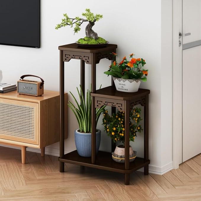 Wooden Plant Stand Set, Brown, Traditional Chinese Style, Multi-Tier Display Stands for Indoor Outdoor Garden