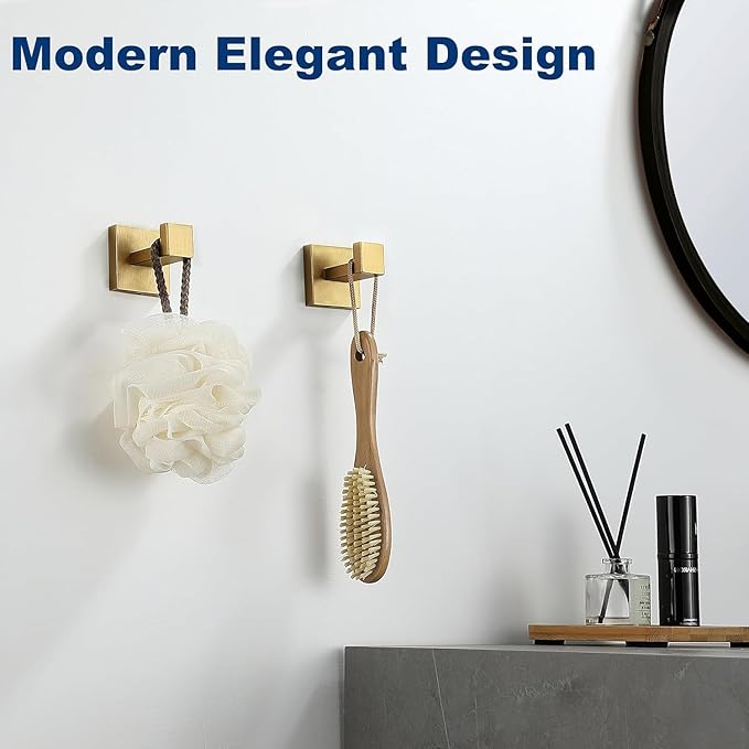 Towel Hooks for Bathrooms, Brushed Gold Towel Hook for Kitchen Bathroom, SUS304 Stainless Steel Coat Hook, Heavy Duty Towels Holder Hooks for Hanging，1 Pack