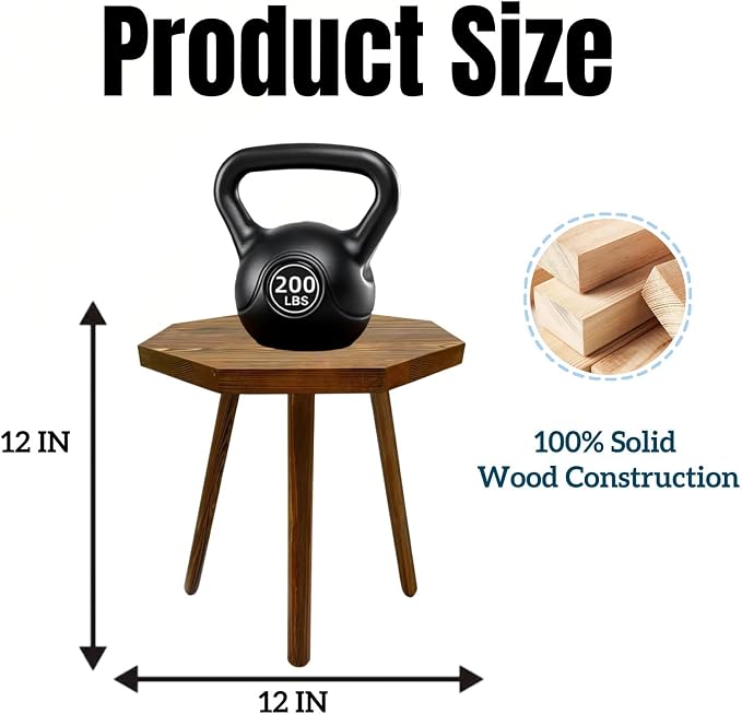 Plant Stand for Indoor Outdoor, 12x12in Large Octagon Wooden Plant Stand, Mid Century Modern Boho Stool for 5-15 Inch Pots, Sturdy Planter Stands