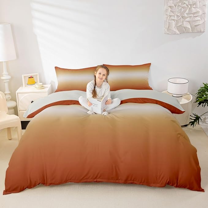 Erosebridal Teens Ombre Comforter Cover Full Orange and Yellow Bedding Set for Kids Teens Modern Gradient Duvet Cover Abstract Aesthetic Bedroom Decor, Zipper