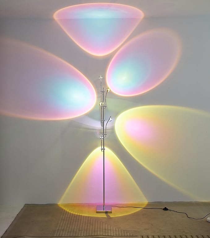 NKU Sunset Floor Lamp Projector 5 Head Multi Head Floor Light with Replaceable Filters Ambient Mood Lighting for Bedroom, Living Room 72in Chrome Unique Modern Colorful Sunset Lamp with Halo Effect