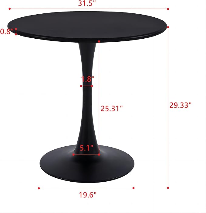 Black Round Metal Dining Table for Outdoor, 31.5" Tulip Table Kitchen Dining Table for 2-4 People with Pedestal Base Mid-Century Leisure Coffee Table Office Living Room Small Space Patio Balcony