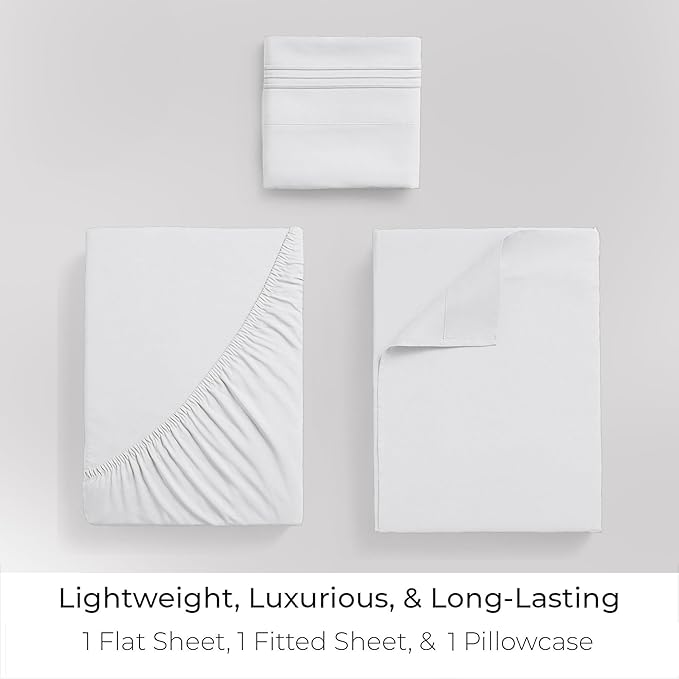 Mellanni Twin XL Sheets Set - 3 PC Iconic Collection Bedding - Hotel Luxury, Extra Soft, Cooling Bed Sheets - Wrinkle, Fade, Stain Resistant (Twin Extra Long, White)