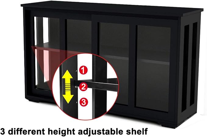 RASOO Buffet Sideboard with Sliding Glas Door and Adjustable Shelf Stackable Kitchen Storage Cabinet Antique Cupboard Home Furniture, Black